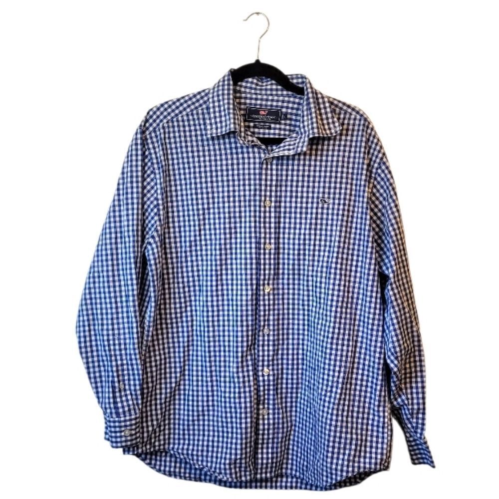Vineyard Vines Men's Blue & White Gingham Whale Shirt Size L